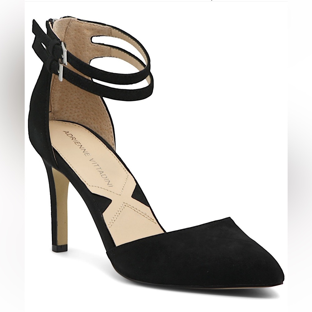Adrienne Vittadini Women’s Nevi Two Piece Black Suede Pumps